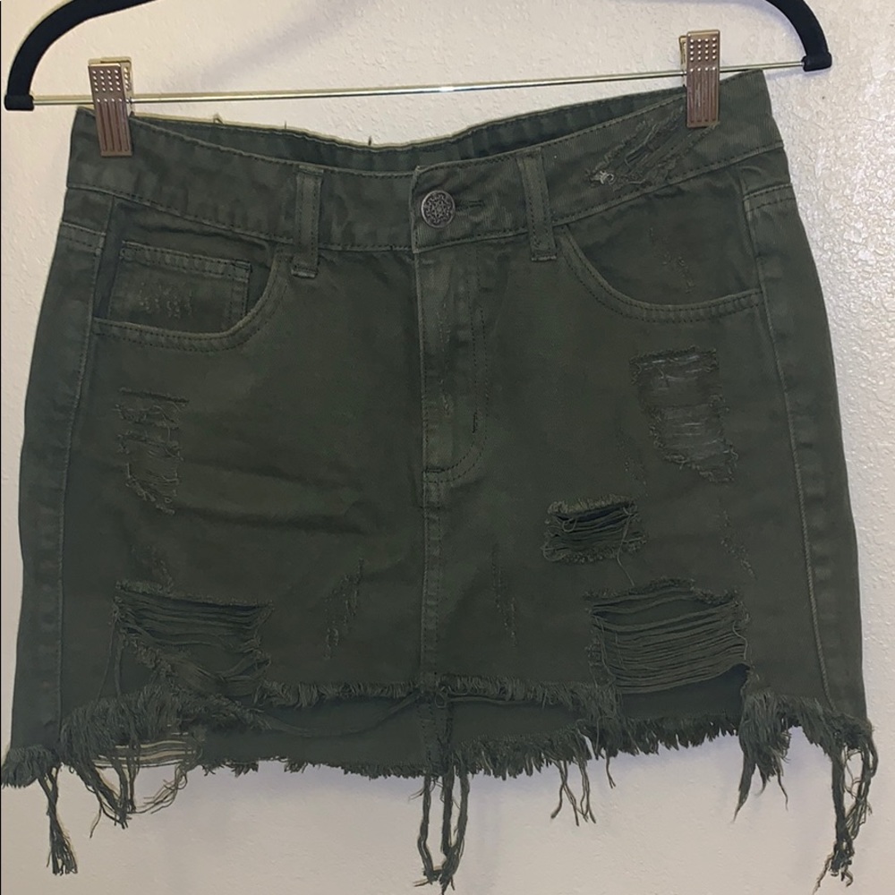 Army Green Distressed Mini Skirt